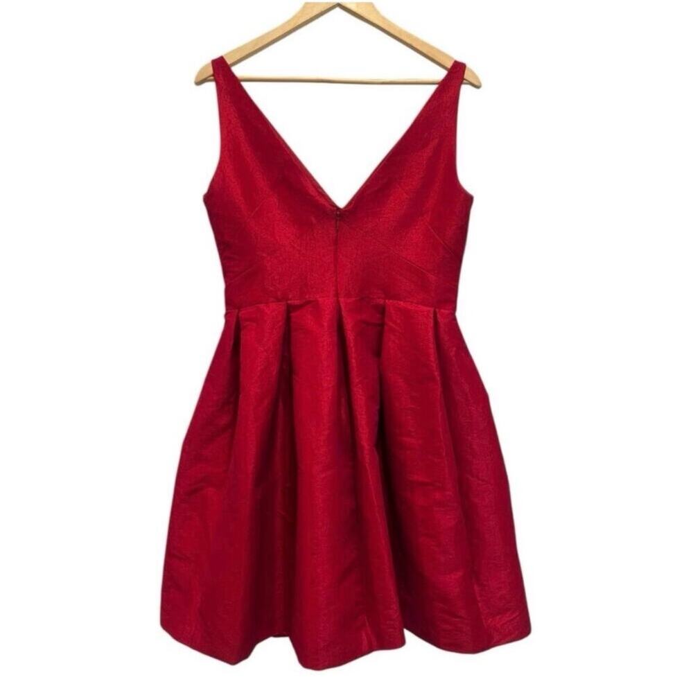 Z Spoke by Zac Posen Red Fit & Flare Dress Size 8 Satin V Neck Designer Cocktail - Picture 10 of 13